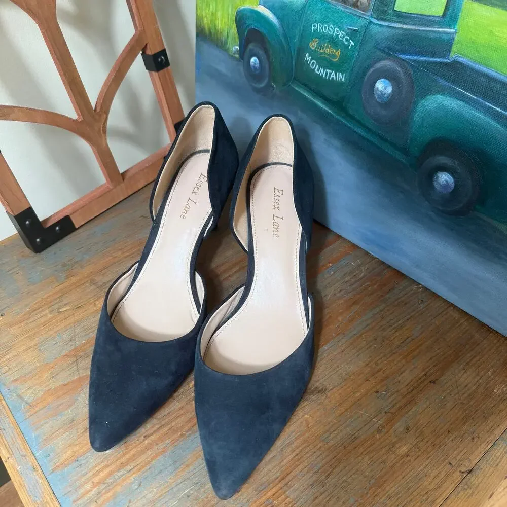 Essex Lane D'Orsay Blue Suede Pumps Shoes SZ 9.5 Classic Classy Boss Lady Work